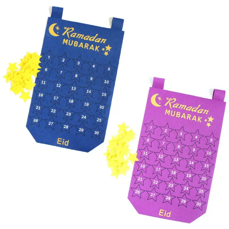 Eid Mubarak Kareem Countdown Felt Calendar Wall Hanging With 30Pcs Gold Star Stickers DIY Ramadan Party Decoration | Дом и сад