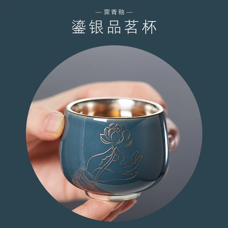 

Chinese ceramic 999 sterling Silver Master Cup single Cup handmade to send family and friends gift Kitchen office Rest drink
