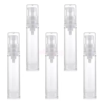 

10ML Clear Empty Refillable Airless Pump Cream Lotion Bottle Cosmetic Container Fine Mist Spray Bottle, Pack of 5