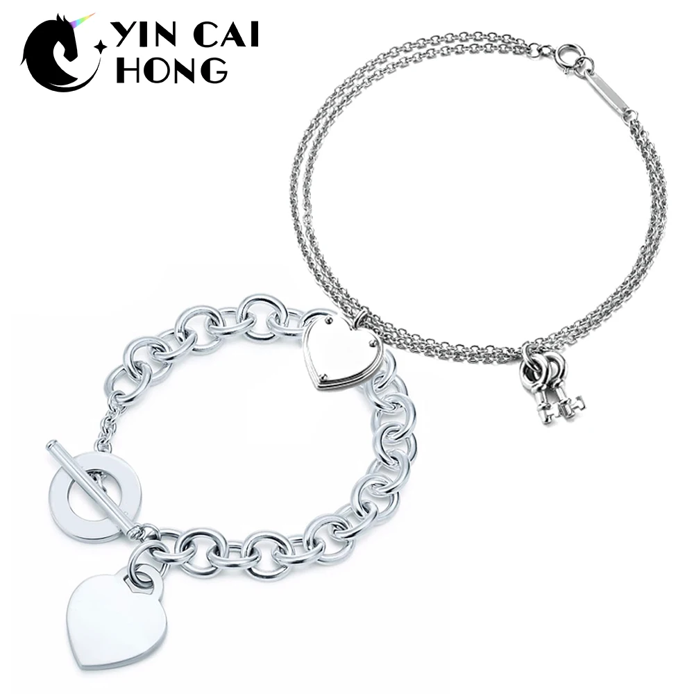 

YCH Charm for Gifts 925 Sterling Silver Love Ms Temperament Tiff Bracelet Key Heart Bracelet Silverware Match World Jewelry