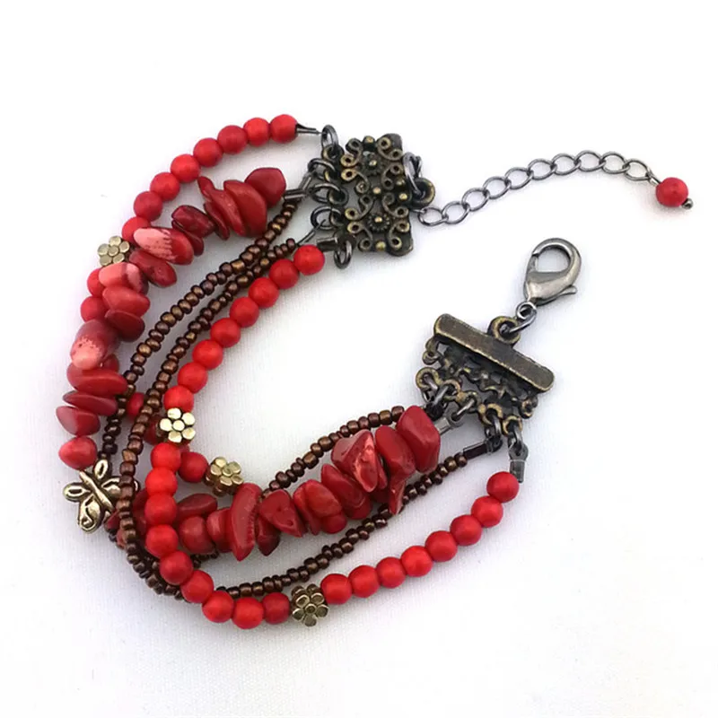 

Women original handmade Bracelets Unique Mixed Natural Stones Strand Bracelets butterfly chain link Beaded bracelets for women