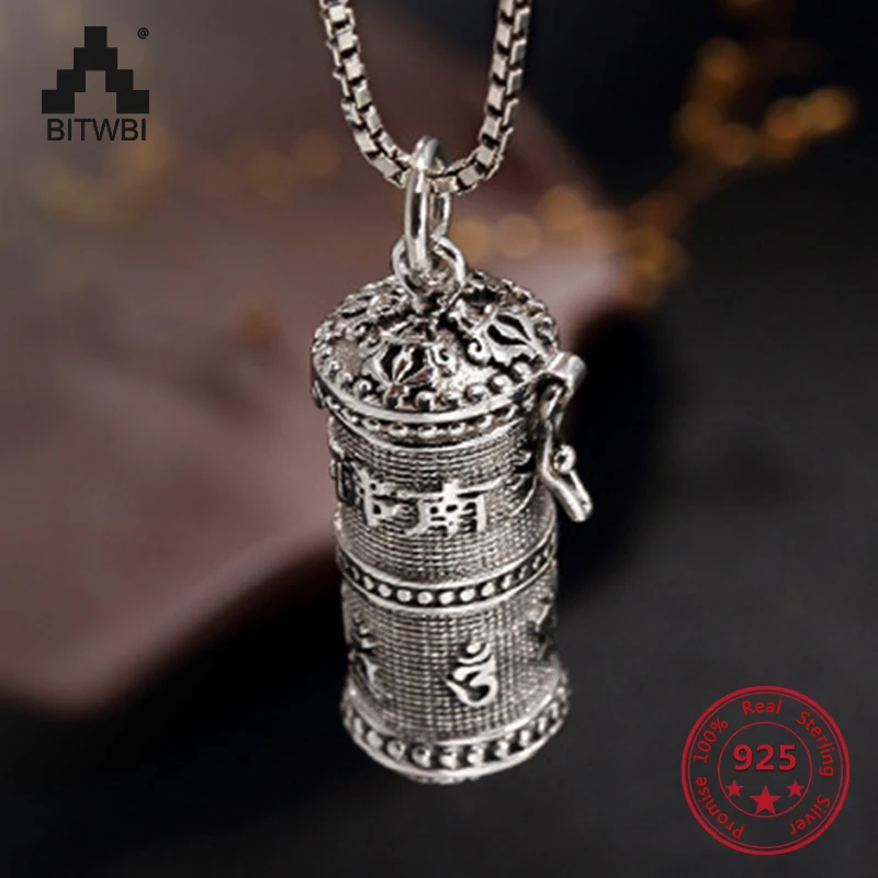 925 пробы Серебряное ожерелье с подвеской в тибетском буддизме, ювелирные изделия для мужчин и женщин, шесть слов, памятная коробка, цепочка, ожерелье