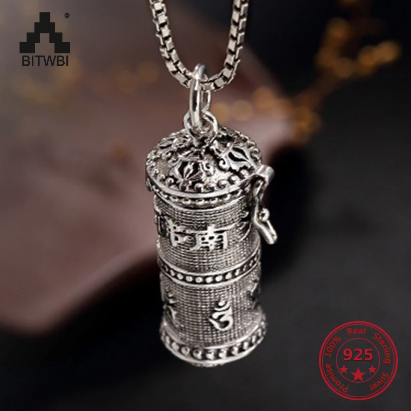 

925 Sterling Sliver Tibetan Buddhism Openable Pendant Necklace Jewelry for Men Women Six Word Remembrance Box Chain Necklace