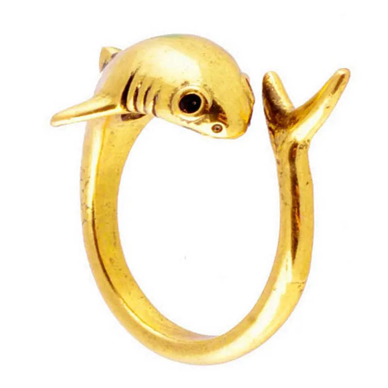 Sea Life Jewelry Adjustable Animal Ring Gold Shark Rings For Men Women