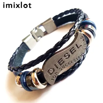 

imixlot Vintage Casual Braided Leather Beaded Bracelets "Diesel"Alphabet Multilayer Hand Men Jewelry