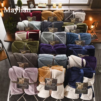 

Solid color Flannel blanket Adult autume winter Warm Blanket Super Soft Coral Fleece Blanket double Bed 2-layer blanket T183