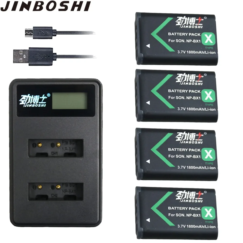 

4pcs NP-BX1 NP BX1 NPBX1 Battery + LCD USB Dual Charger for Sony DSC-RX100 WX500 WX300 IV RX10 II HX300 HDR-AS15 CX240E AS30V