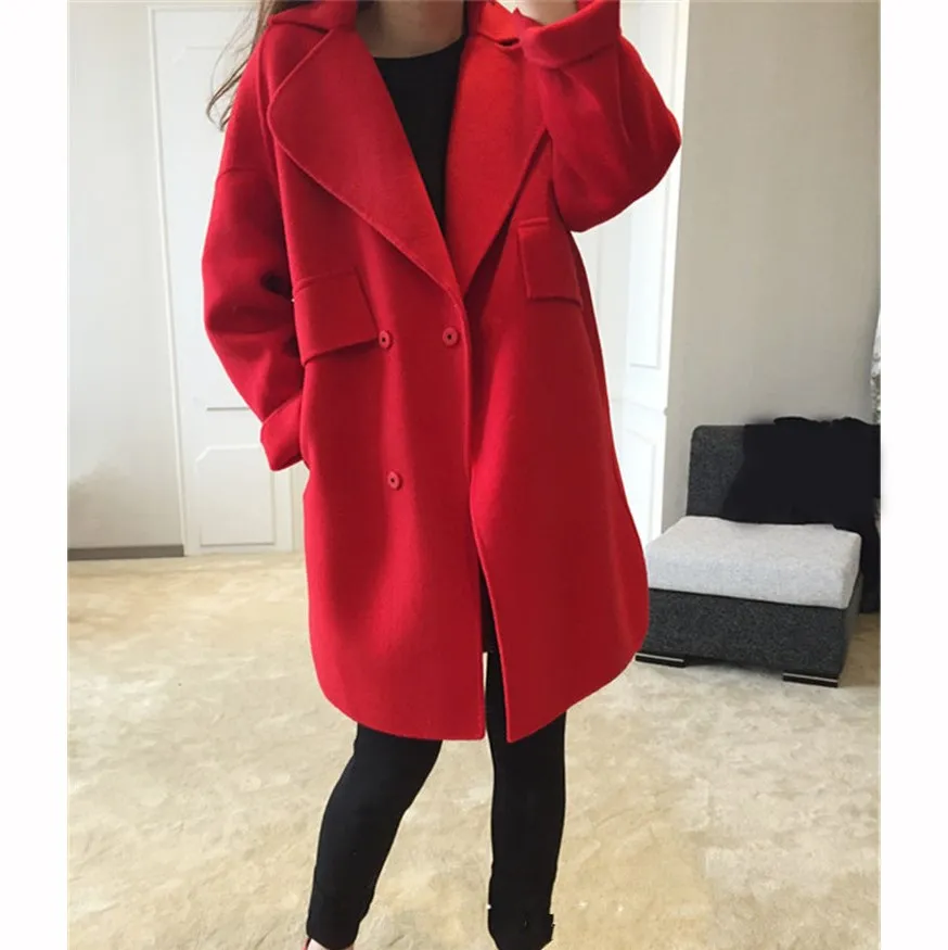 2018 Winter Women Wool Blends Coat Casual Oversize Double-Breasted Outwear Loose Long Sleeve Solid Thin Blends Coat Jacket 2018 Winter Women Wool Blends Coat Casual Oversize Double-Breasted Outwear Loose Long Sleeve Solid Thin Blends Coat Jacket
