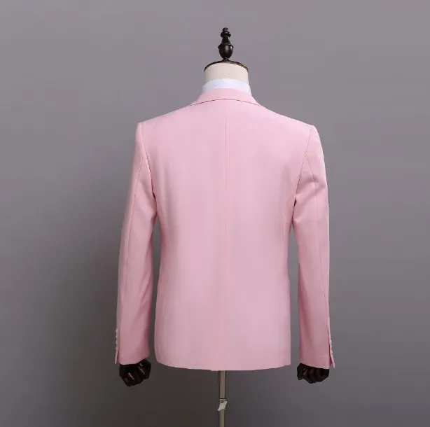(Jacket+Pants+Vest) Custom Made High Quality Pink Groom Tuxedos Nice Suit for Bestmen Bridegroom/Wedding/Prom/Dinner Suits