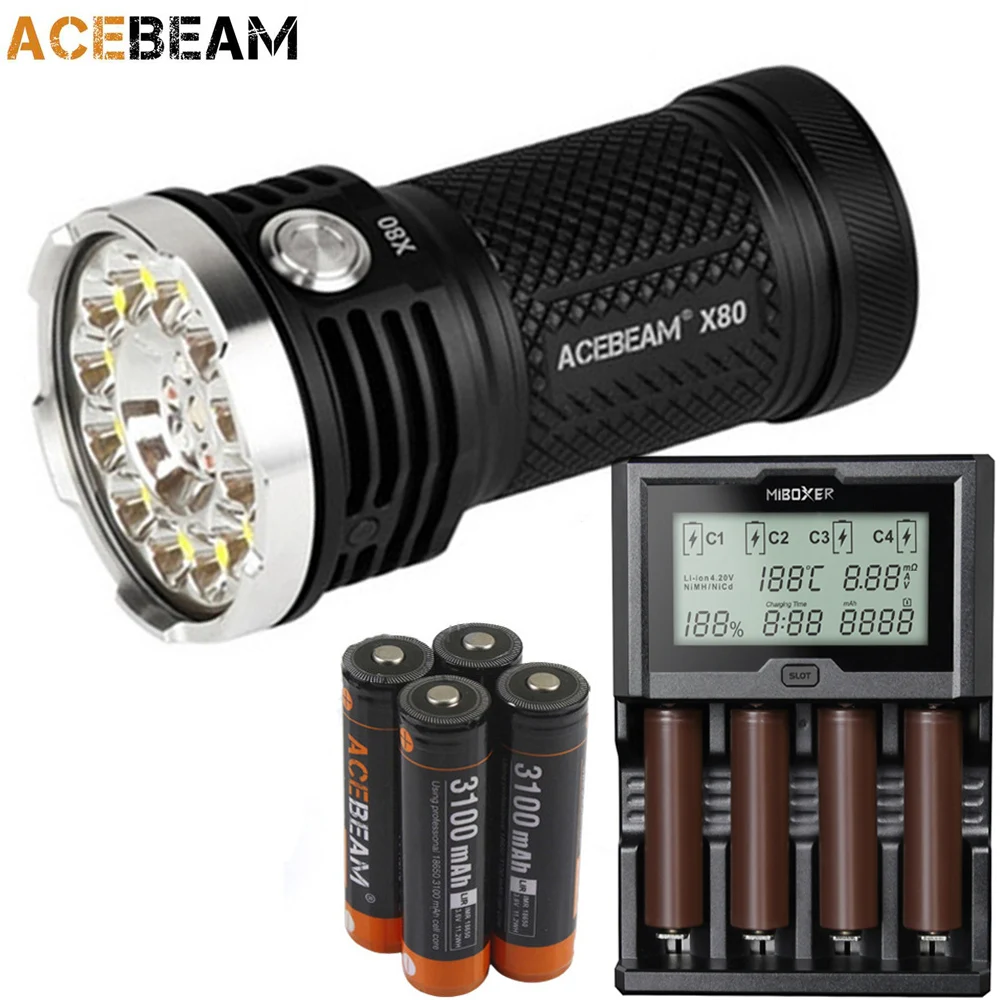 ACEBEAM X80 фонарик 12 * CREE XHP50.2 Макс 25000 люмен луч бросок 332 метр факел с 4*3100 мАч батарея