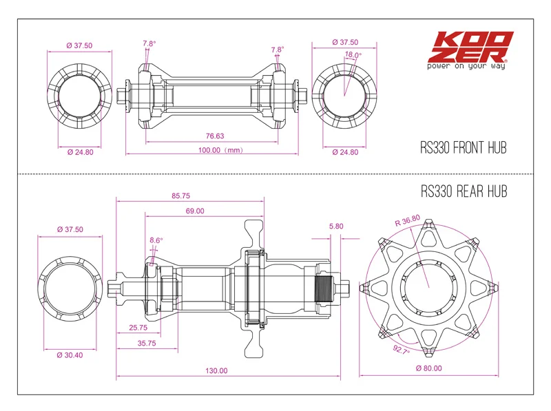 KOOZER RS330 дорожный велосипед прямой тяга втулки 100/130 мм передний задний подшипник QR супер светильник концентратор 20/24 отверстие 11 скорость 2:1 спицы