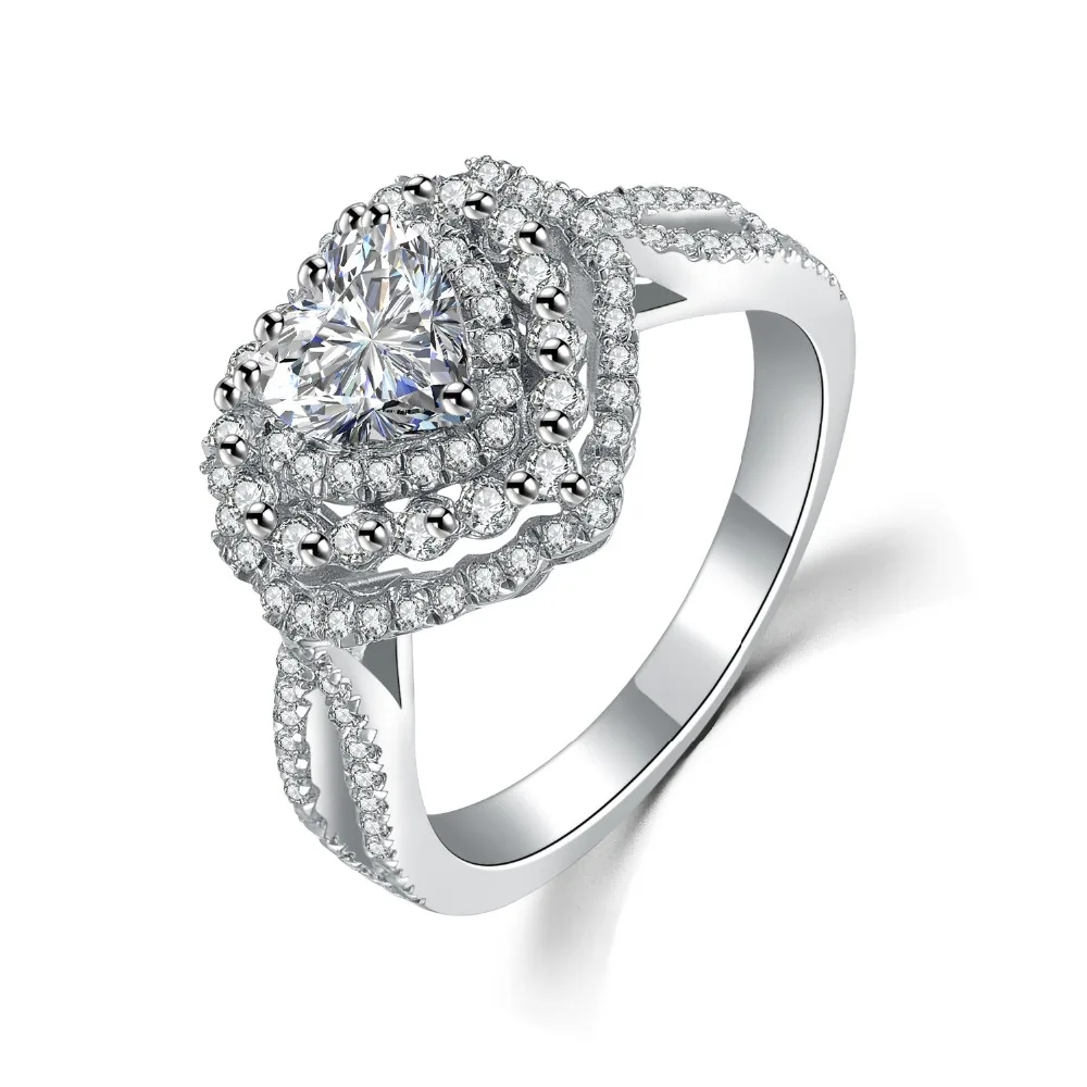 Amazing Heart Ring Wonderful 2CT Sterling Silver White Gold Color