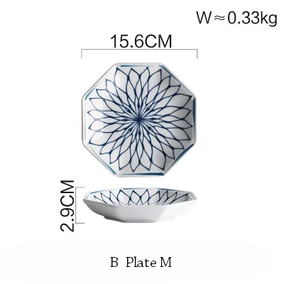 Японский стиль керамическая голубая линия глазури соус блюдо рисовая чаша чашка для воды тарелка посуда - Цвет: B PLATE M