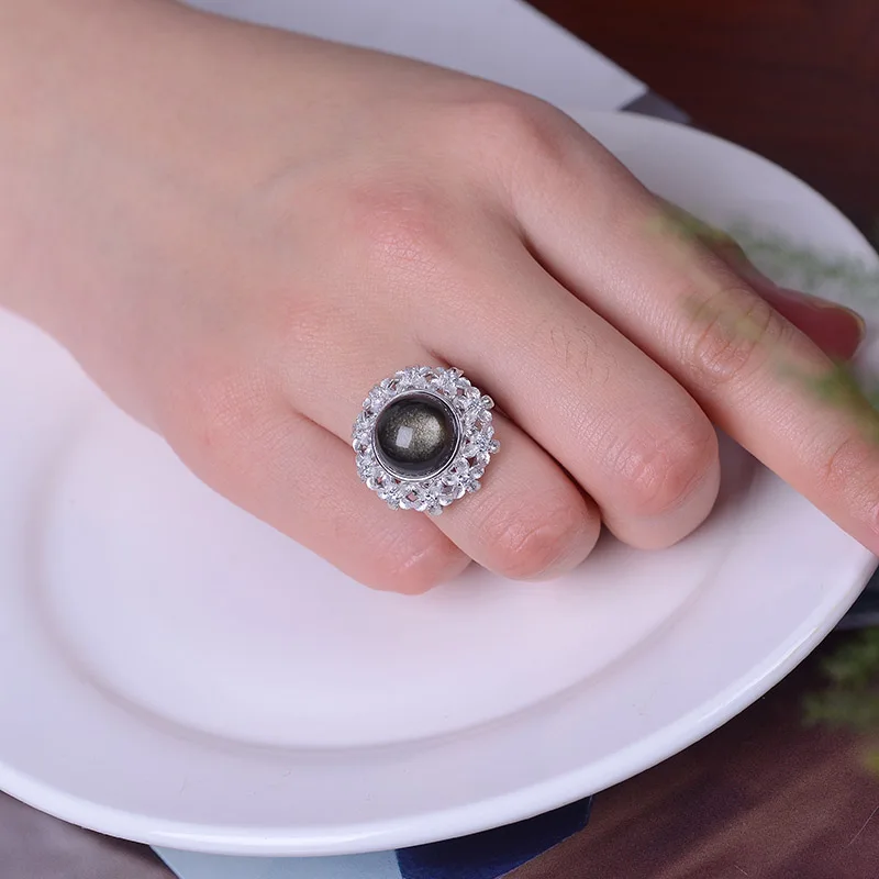 Circular rings with natural obsidian 925 silver making replica for