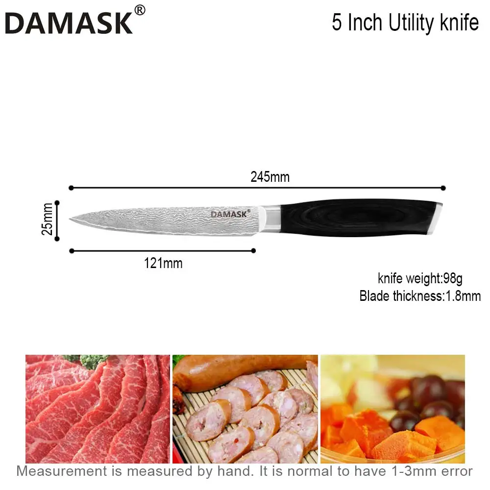 Damask " Santoku 5" утилита 3," нож для очистки овощей Дамаск острые кухонные ножи набор японский VG10 сталь многоцелевой шеф-повара режущие инструменты