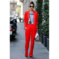 Пользовательские Для женщин куртка + красные штаны Для женщин деловой костюм Блейзер женские офисные равномерное 2 шт Женские костюмы