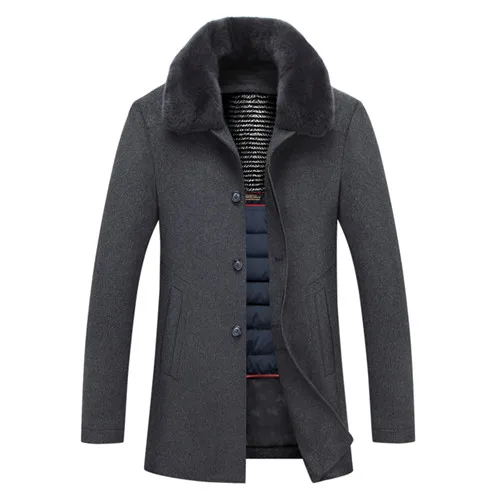 Quality Men's Woolen Coats Winter thick Rabbit Fur Collar Wool & Blends ...