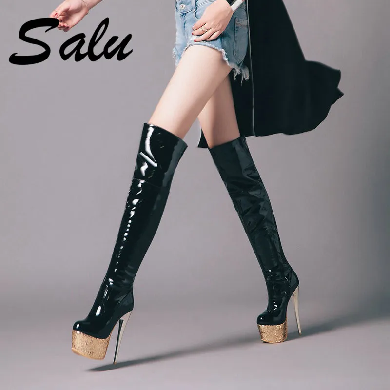 

Salu Pu Over The Knee Women Boots Super High Heels Platform Boot Round Toe Female Shoes New Winter Warm Footwear Size 42 43 44