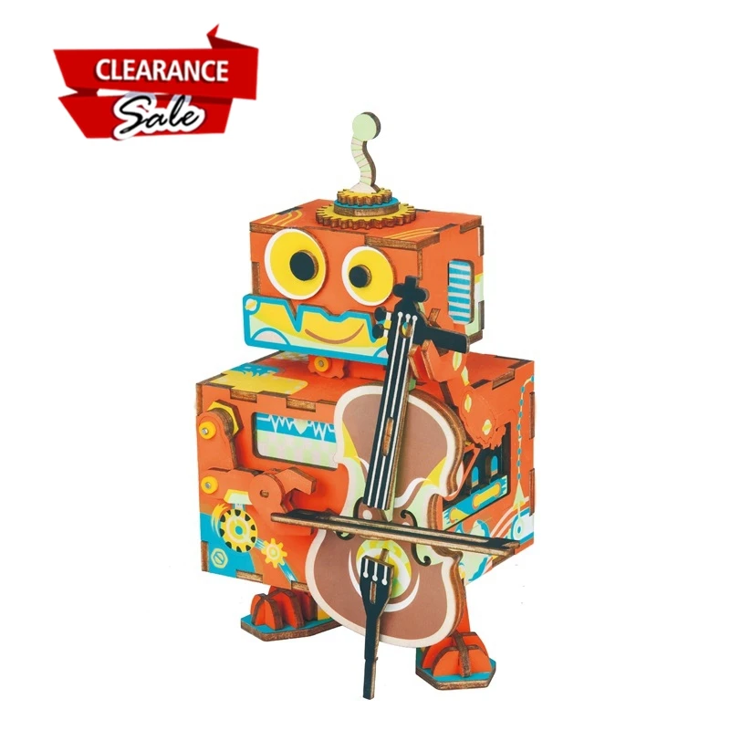 

Europe Buyer Super Deal Robotime DIY Little Robot Performer Wooden Puzzle Game Assembly Music Box Toy for Children AMD53