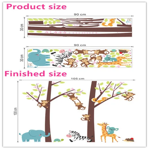 Лес Животные Дерево наклейки на стену для детской комнаты Обезьяна Сова джунгли дикие дети Наклейка на стену детская спальня декор плакат на стену - Цвет: ZYPA-186-N