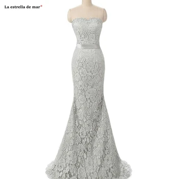 

Silver Lace Bridesmaid Dresses Sweetheart Greek Mermaid Real Photo Convertable Maid Of Honor Wedding Guests Party Gowns Elegant
