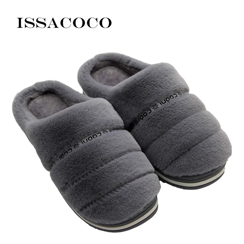 

ISSACOCO Autumn Winter Non-slip Cotton Plush Home Slippers Man Indoor Outdoor Thicken Warm Men's Slippers Flat Shoes Pantuflas