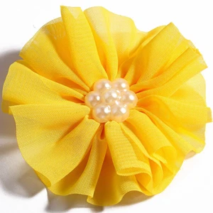 Yellow 30 шт./лот 6.5 см 15 цветов новорожденных шифон цветы с жемчугом для Женские аксессуары для волос Искусственный Ткань цветы для детей Банданы для мужчин - Цвет: Yellow