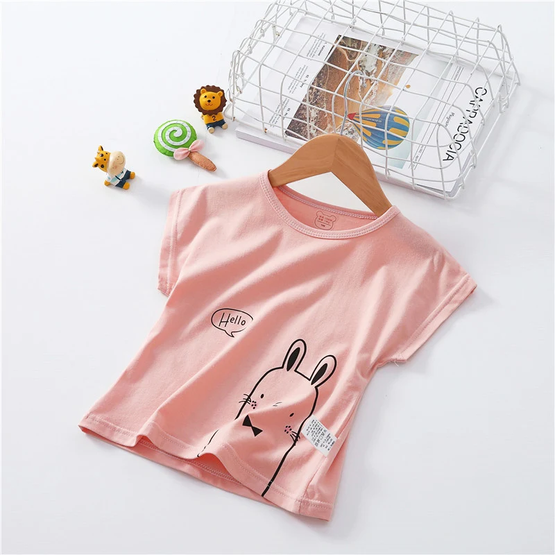 pink Детская футболка; летние хлопковые футболки для маленьких мальчиков и девочек; повседневная одежда с короткими рукавами; топы для малышей; одежда для детей; футболки с кроликом - Цвет: pink