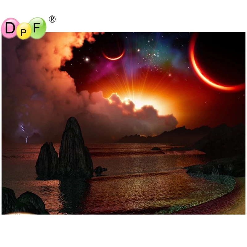 

DPF Full Square Diamond DIY Diamond Painting Photo Custom "Sunset scenery" 3D Embroidery Cross Stitch Mosaic Decor wall painting