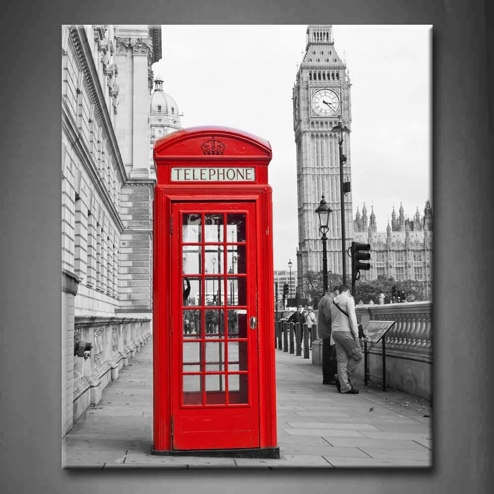 

Framed Wall Art Picture Telephone Booth Big Ben London Canvas Print City Modern Poster With Wooden Frame For Room Decor