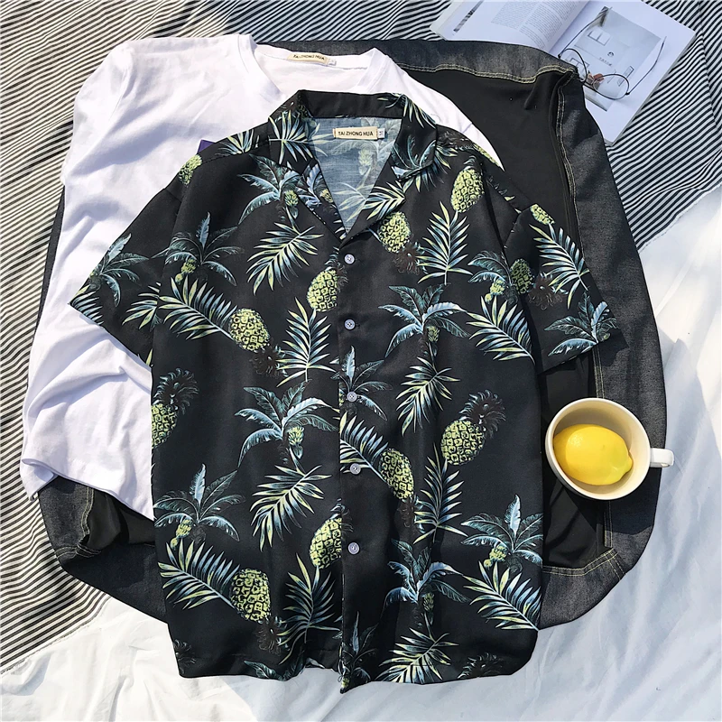 2018 Summer New Men's Shirt Casual Loose Fashion Leaf Print Comfortable Breathable Beachwear Short-sleeved Hawaiian Shirt Man