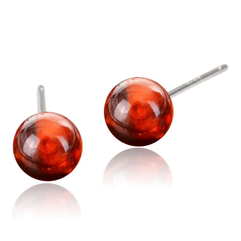 

Minimalism Red Garnet Stud Earrings 925 Sterling Silver Fashion Latest Design New Model Round Bead Ear Jewelry Christmas Gift