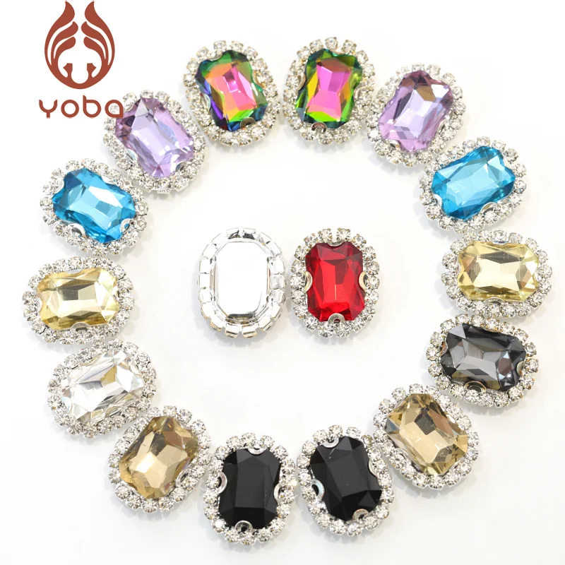 

10x14mm 10pcs Glass Buckle Edge Rectangle Shape Sew On Rhinestone With Lace Claw Sew-on Stones Apply To Clothing B0746