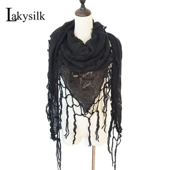 

Lakysilk Fashion Lace Wool Scarf Women Large Size Designer Shawls and Scarves Ladies Girls Embroidery Black Grey Muslim Hijabs