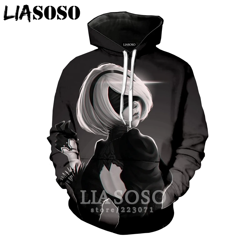 

LIASOSO 2019 Winter New Men Women Brand Sweatshirt 3D Print Video Game Nier Automata Hoodie Long Sleeve Hop hop Pullover B165-09