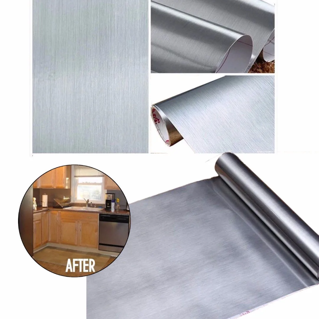 New 60cm*300cm Brushed Metallic Stainless Steel Contact Paper Peel Sticker Silver