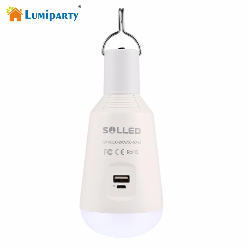

LumiParty Rechargeable Light Bulb 7W 560LM Camping Light Emergency Flashlight with Power Bank for Phones & Outdoor Camping
