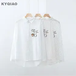 KYQIAO blusas mujer de moda 2019 Лолита весна осень японский стиль kawaii с длинным рукавом кролик узор полосатая блузка женская рубашка