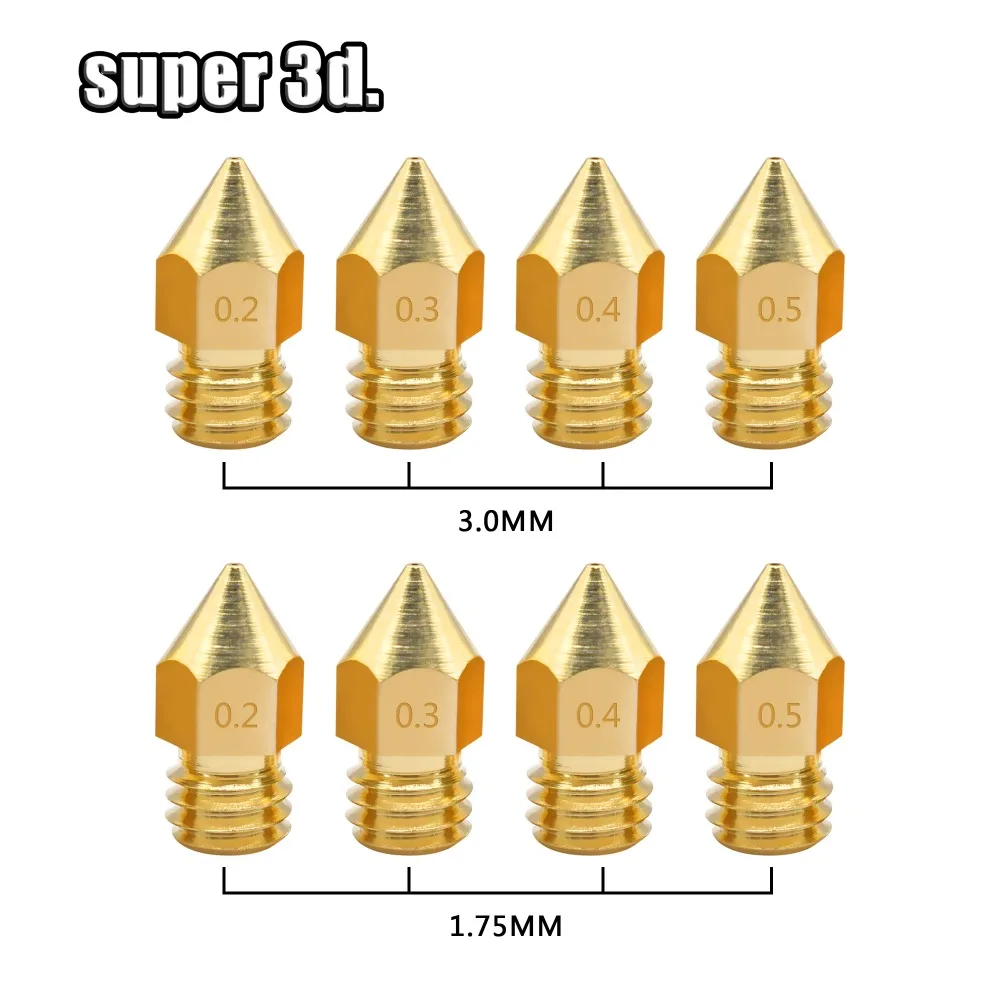 5 шт./лот MK7 MK8 сопла 0,4/0,3/0,2/0,5 мм Медь 3D принтеры Запчасти экструдер с резьбой 1,75 & 3,0 мм нити головы медные сопла части