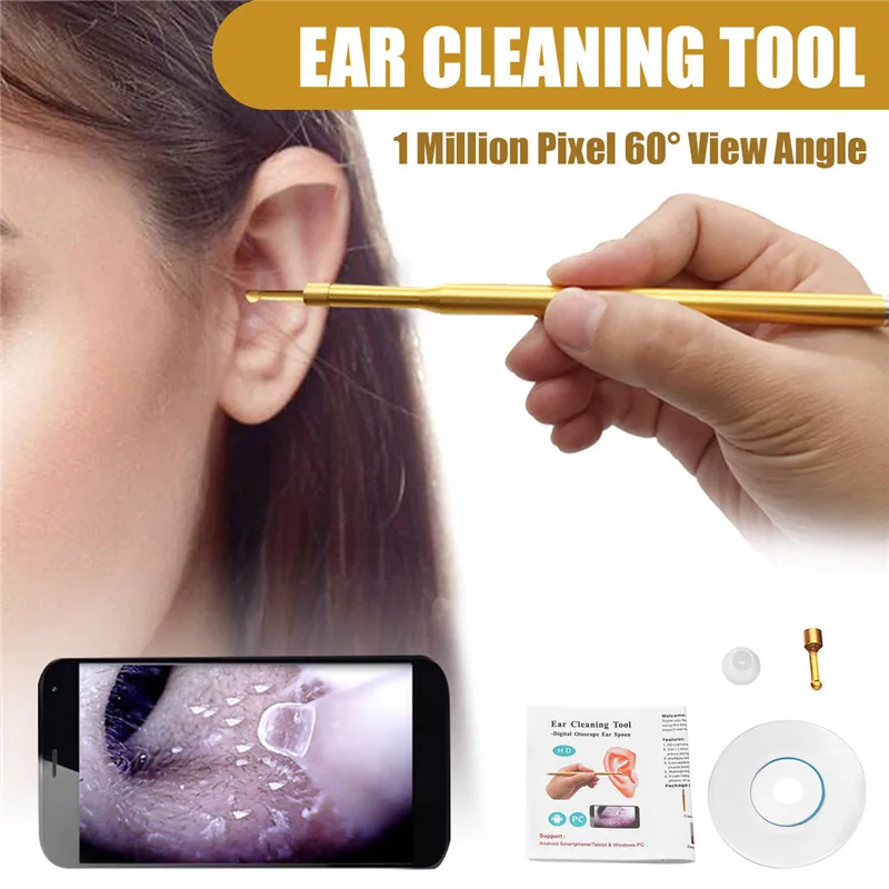 

3 in 1 USB Otoscope Digital Ear Spoon Inspection Endoscope Camera With 6 LED Lights Gold Ear Cleaning Tool For USB/Micro/Type-C