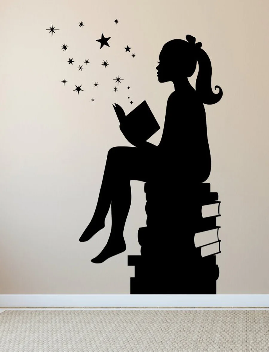 Девушка книги для чтения волшебная Наклейка на стену спальня виниловые художественные наклейки для школы классных комнат библиотеки украшения дома комнаты Фреска G173