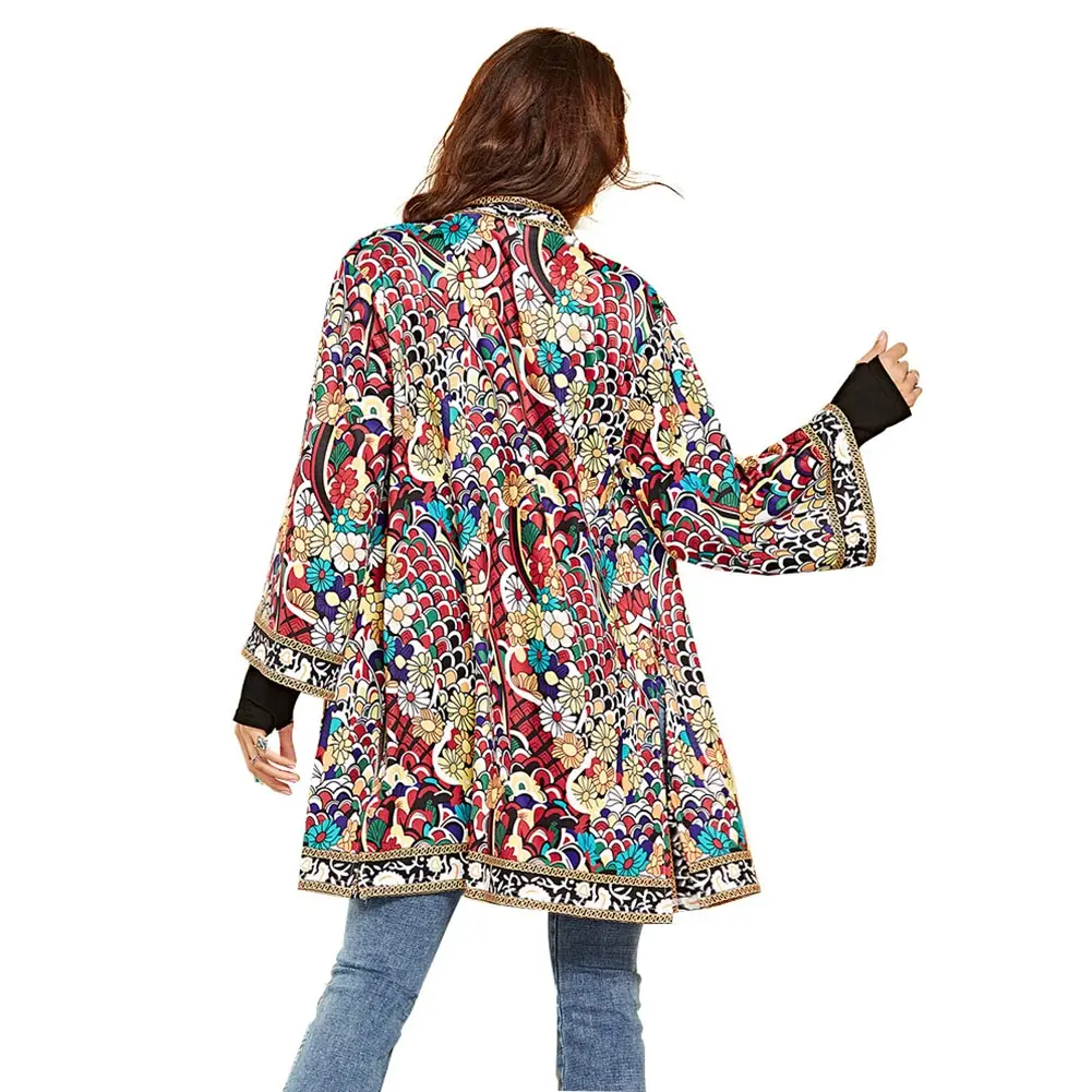 

Women Autumn Outerwear Ethnic Floral Print Long Sleeve Boho Jacket Wrap Cardigans FDC99