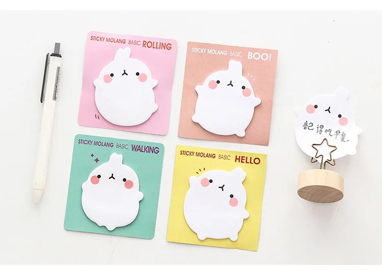Милые Molang кролик самоклеящиеся Блокнот заметки Стикеры Label Эсколар Papelaria Школа канцелярских товаров