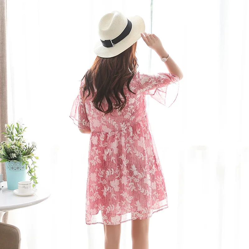 Floral Printed Chiffon Maternity Nursing Dress Summer Boho Beach Long Breastfeeding Dress Clothes for Pregnant Women