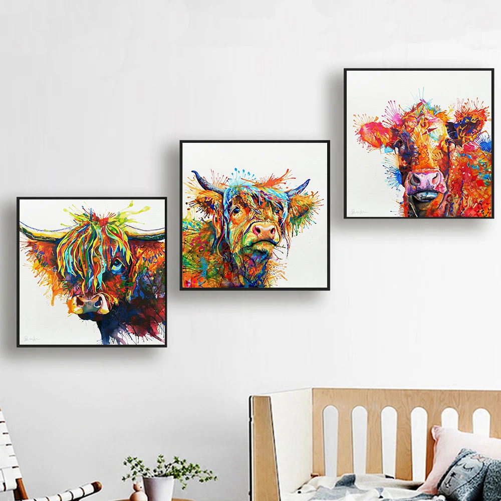 

Animal Painting Long Hair Cow Posters and Prints Print on Canvas Painting Wall Art Picture for Living Room Home Decor No Frame