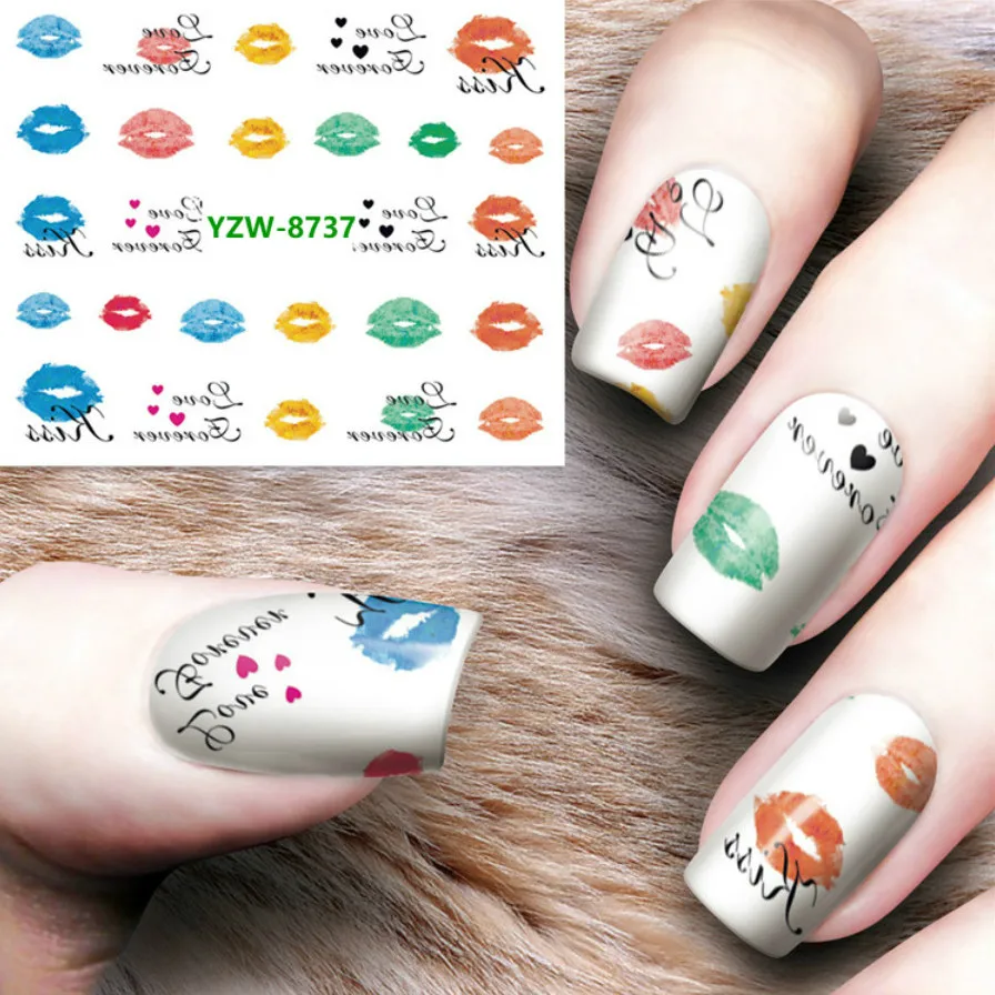 

1pcs Feather Graffiti Lip Print Color Women French False Nail Tips Artificial Fake Nails Art Acrylic Manicure Tools Yzw8737