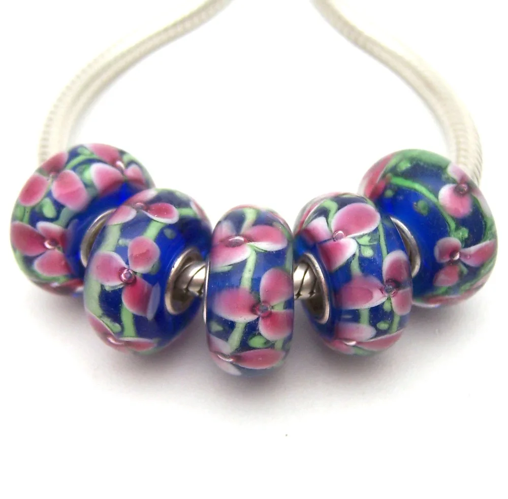 

SBJWG325 5PCS 100% S925 Sterling Silver Beads Murano Glass beads Fit European Charms Bracelet charms diy jewelry Lamp work