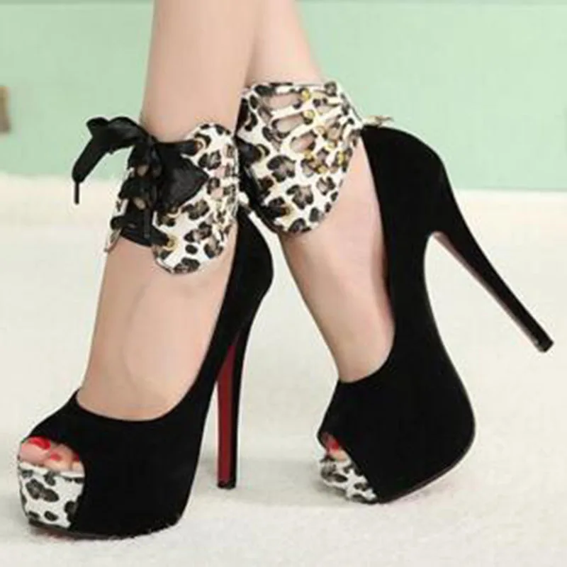 

Sexy Women Fashion Open Toe Casual Super High Heels Shoes,Thicken Bottom Ankle Strap Butterfly-knot Design Leopard Printed Heels