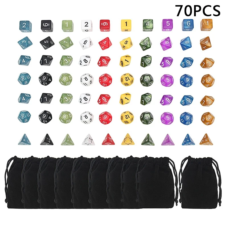 

70pcs 10 Set + Bag Case Polyhedral Dice For DND RPG MTG Board Game Pathfinder y1
