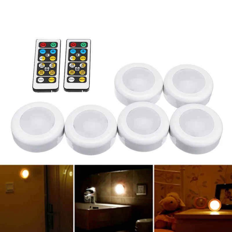 Best Dimmable 6pcs LED Under Cabinet Light with Remote Control Battery Operated LED Closets Lights for Wardrobe Bathroom lighting